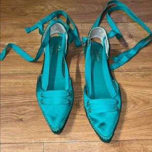 CASTANER Green satin Manolo flat espadrilles